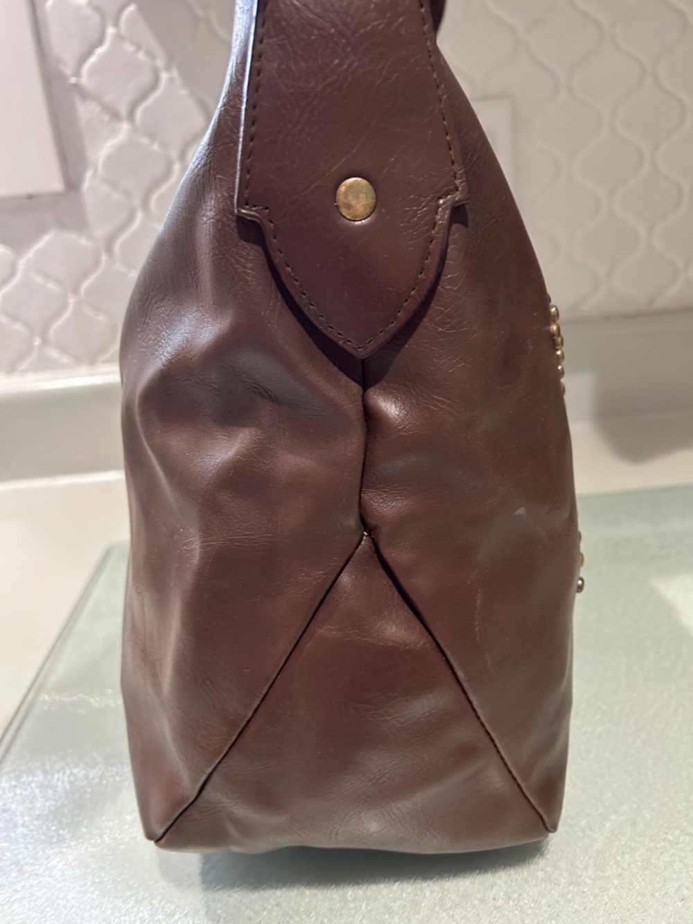 Frankie and Johnnie Studded Leather Shoulder Bag - Brown - Picture 4 of 11